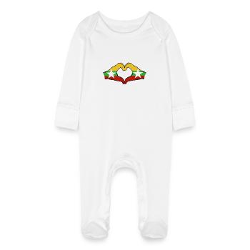 Myanmar Flag Hands Heart Shape - Baby Organic Sleepsuit with Scratch Mitts - white - Front