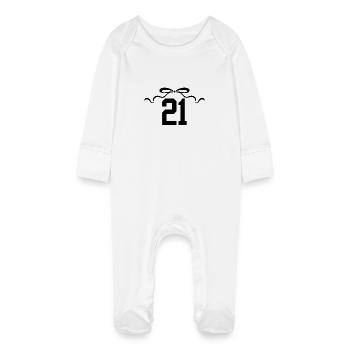 Number 21 Knot - 21st Anniversary - Baby Organic Sleepsuit with Scratch Mitts - white - Front