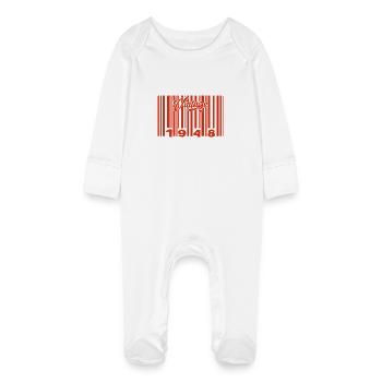 Vintage 1948 Born In 1948 77 Year Old Bar Code Anniversai - Baby Organic Sleepsuit with Scratch Mitts - white - Front