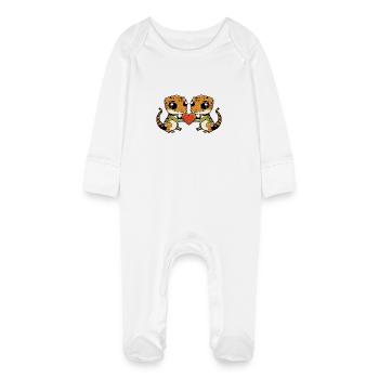 Couple de lézards amoureux Gecko Saint-Valentin - Grenouillère bio avec gants Bébé - blanc - Devant