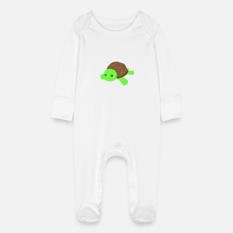 Müde Schildkröte - Baby Bio-Schlafanzug mit Kratzhandschuhen - Weiß