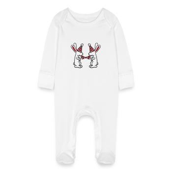 2 lapins anniversaire équipe cadeau crapaud chapeau de fête - Grenouillère bio avec gants Bébé - blanc - Devant