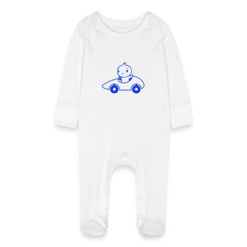 Bird Drives Fast Car Racing Car Sport Racing - Baby Organic Sleepsuit with Scratch Mitts - white - Front