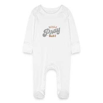 wake, pray, slay - Baby Bio-Schlafanzug mit Kratzhandschuhen - Weiß - Vorne