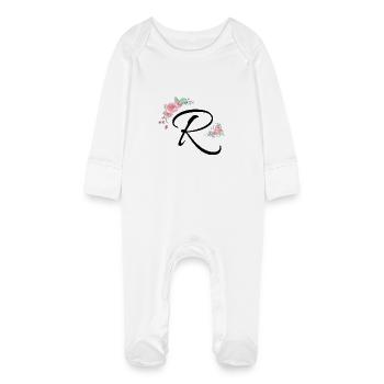 Letter r flowers - Baby Organic Sleepsuit with Scratch Mitts - white - Front
