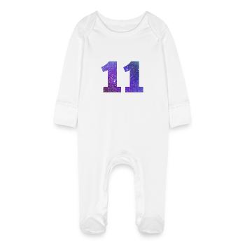 Number 11 galaxy - Baby Organic Sleepsuit with Scratch Mitts - white - Front