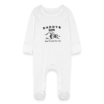 daddy son best friends for life - Baby Organic Sleepsuit with Scratch Mitts - white - Front