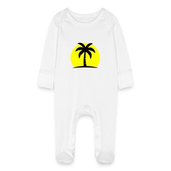Palm Tree Beach Sun - Baby Organic Sleepsuit with Scratch Mitts - white - Front