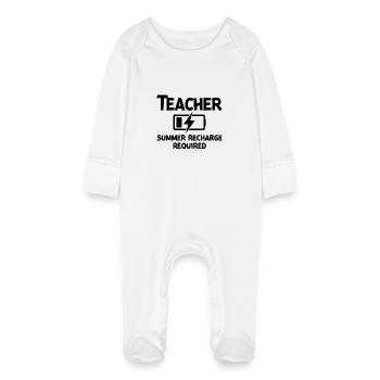 Teacher Summer Recharge Required - Baby Organic Sleepsuit with Scratch Mitts - white - Front