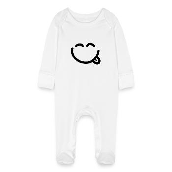 Visage heureux avec la langue qui sort - Grenouillère bio avec gants Bébé - blanc - Devant