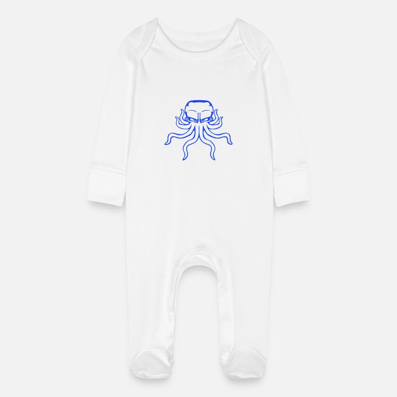 Octopus, octopus, octopus, cephalopod, evil eye - Baby Organic Sleepsuit with Scratch Mitts - white