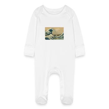 wave - Baby Organic Sleepsuit with Scratch Mitts - white - Front