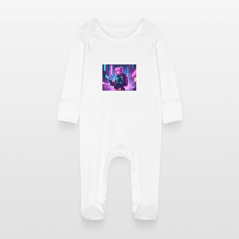 Neon Hacker Girl – Prêt à coder et à conquérir Grenouillère bio avec gants Bébé