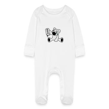 bear cub - Baby Organic Sleepsuit with Scratch Mitts - white - Front