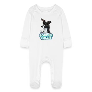 TEAM Border Collie Kurzhaar - Schwarz Zweifarbig - Baby Bio-Schlafanzug mit Kratzhandschuhen - Weiß - Vorne