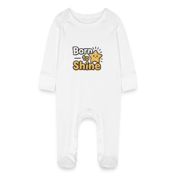 Born to Shine – Strahlender Stern - Baby Organic Sleepsuit with Scratch Mitts - white - Front