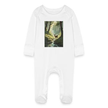 Deer in the forest green - Baby Organic Sleepsuit with Scratch Mitts - white - Front