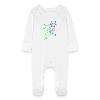 des années 80 Rétro Chats Chat Teen Papillons Enfant - Grenouillère bio avec gants Bébé - blanc - Devant