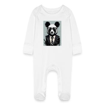 Panda giant panda tuxedo suit - Baby Organic Sleepsuit with Scratch Mitts - white - Front