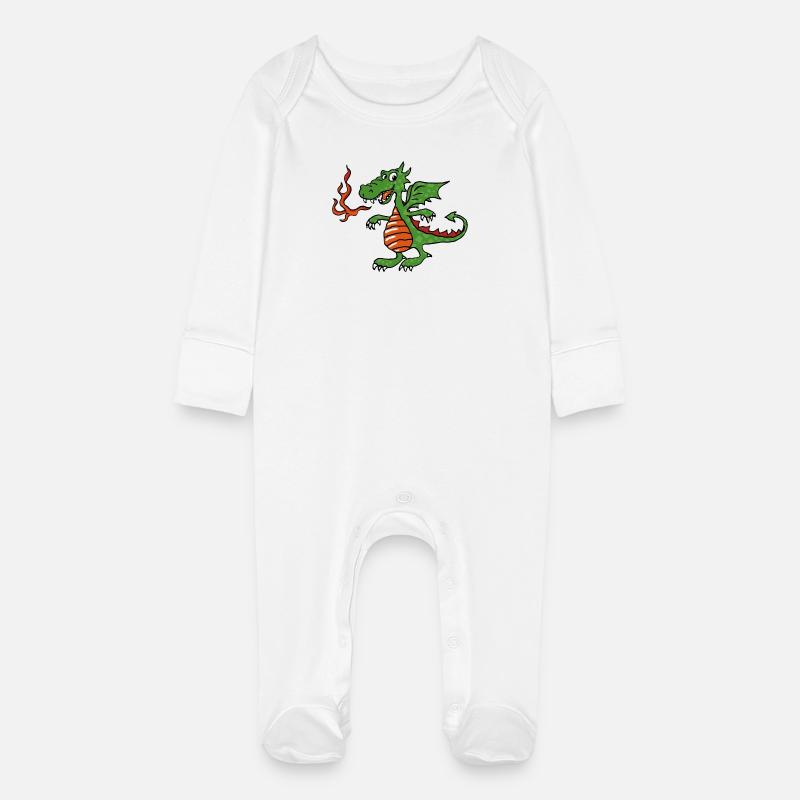 Petit dragon de feu - Grenouillère bio avec gants Bébé - blanc