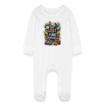 Get Lost - Baby Organic Sleepsuit with Scratch Mitts - white - Front