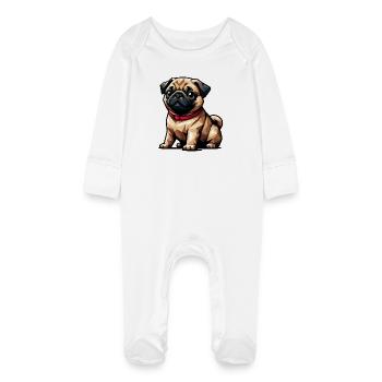 Carlin géométrique Design Chien Polygone Art - Grenouillère bio avec gants Bébé - blanc - Devant