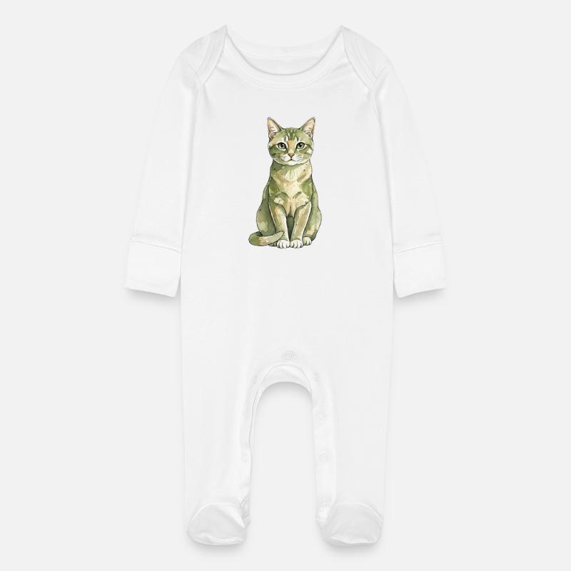 Chat - Chat naturel - Grenouillère bio avec gants Bébé - blanc