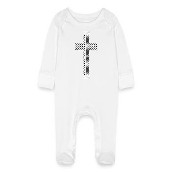Cross Stitch Cross Pattern - Baby Organic Sleepsuit with Scratch Mitts - white - Front