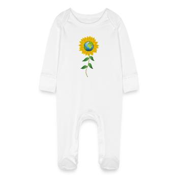 Planète Terre et fleur de tournesol - Grenouillère bio avec gants Bébé - blanc - Devant