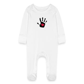 empreinte de la main coeur rouge - Grenouillère bio avec gants Bébé - blanc - Devant