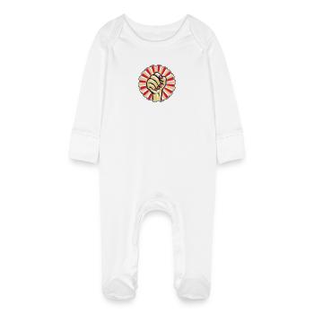 Poing peint une femme avec rouge - Grenouillère bio avec gants Bébé - blanc - Devant