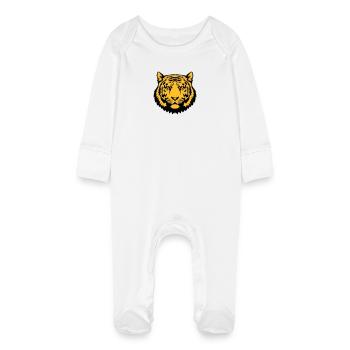 tiger cartoon tiger face 26 - Baby Organic Sleepsuit with Scratch Mitts - white - Front