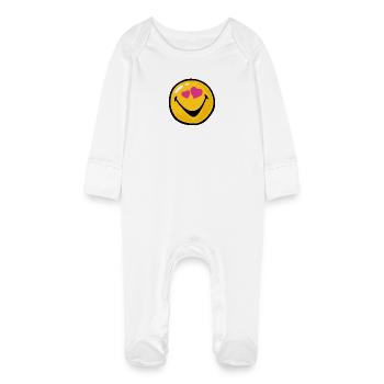 Smiley Love Hit - Baby Organic Sleepsuit with Scratch Mitts - white - Front