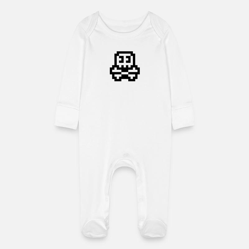 8bit cute skull - Baby Organic Sleepsuit with Scratch Mitts - white