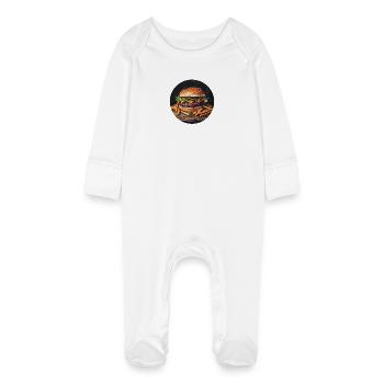 Juicy burger with crispy fries - Baby Organic Sleepsuit with Scratch Mitts - white - Front