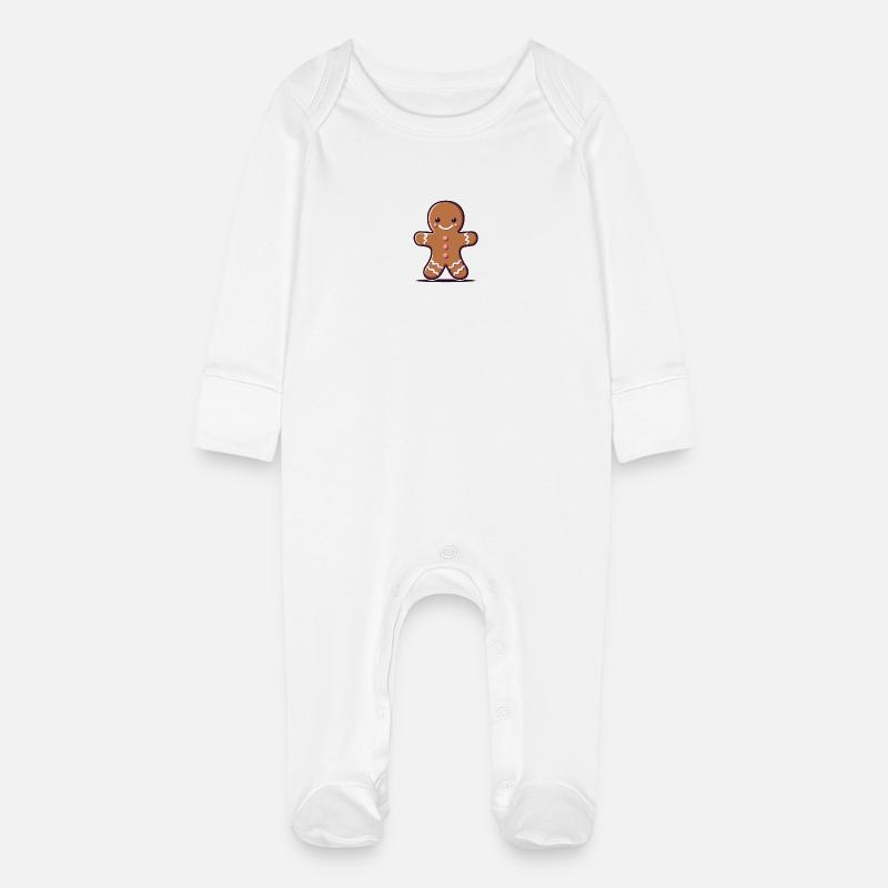 Gingerbread man - Baby Organic Sleepsuit with Scratch Mitts - white