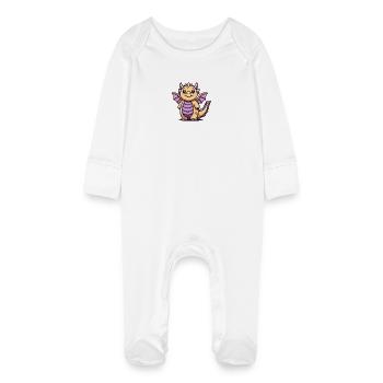 Illustration de dessin animé de dragon doré mignon - Grenouillère bio avec gants Bébé - blanc - Devant