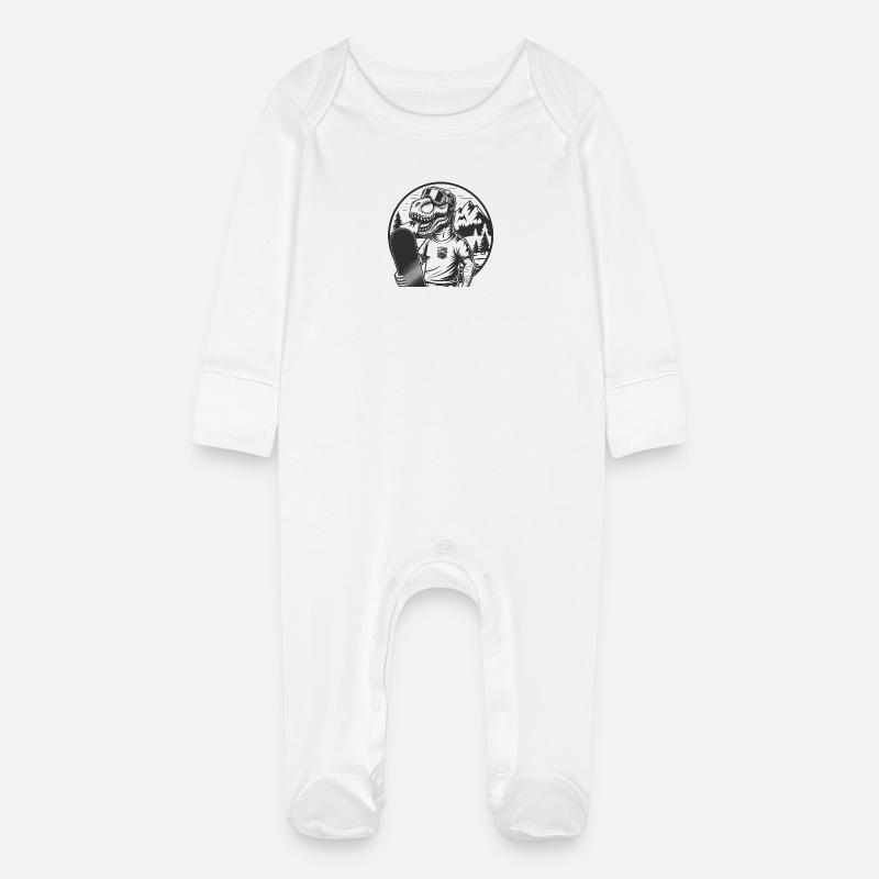 Ski-Rex, le T-Rex à skier - Grenouillère bio avec gants Bébé - blanc