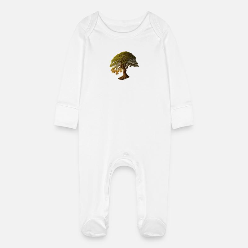 Tree deciduous tree in warm shades - Baby Organic Sleepsuit with Scratch Mitts - white