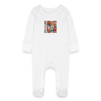 Vibrant Abstract Faces – Contemporary Line Art - Baby Organic Sleepsuit with Scratch Mitts - white - Front