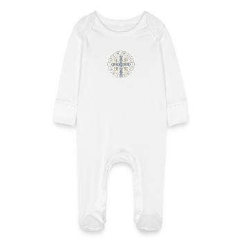 St. Benedict Medal – Protection & Blessing - Baby Organic Sleepsuit with Scratch Mitts - white - Front