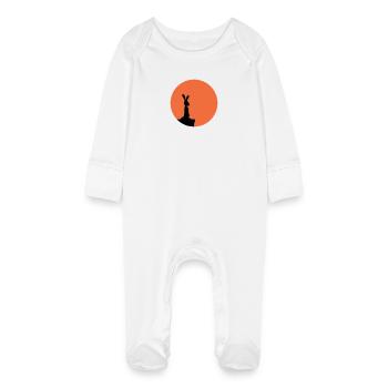 Rabbit Moon Cliff Mountain Night Round Sun Peeps Stands - Baby Organic Sleepsuit with Scratch Mitts - white - Front