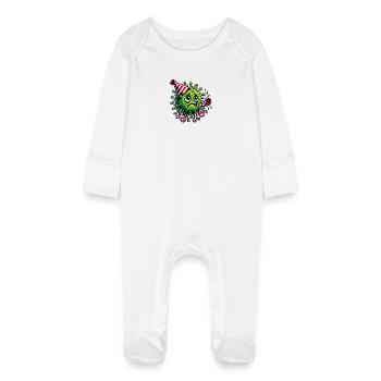 No Party Sad Germ with Party Hat - Baby Organic Sleepsuit with Scratch Mitts - white - Front