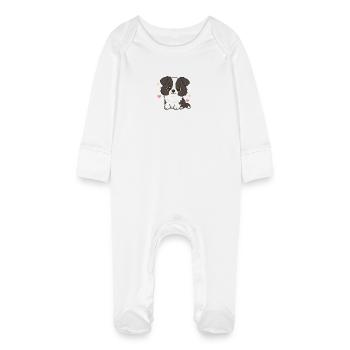 chien mignon kawai - Grenouillère bio avec gants Bébé - blanc - Devant