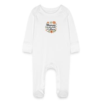 Maman, la plus belle des fleurs - Grenouillère bio avec gants Bébé - blanc - Devant