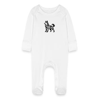 Mystical Powerful Tribal Husky Dog - Baby Organic Sleepsuit with Scratch Mitts - white - Front