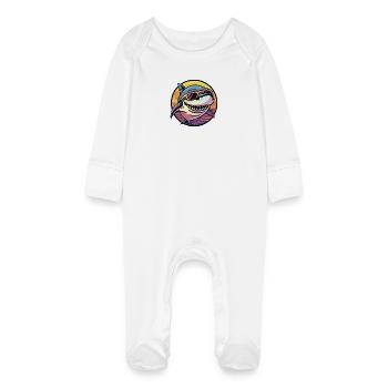 Shark Comic Cool - Baby Organic Sleepsuit with Scratch Mitts - white - Front