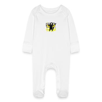 Glücksbringer Schwarze Katze Fledermaus Flügel Halloween - Baby Bio-Schlafanzug mit Kratzhandschuhen - Weiß - Vorne