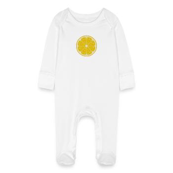Pop Art Lemon Slice Retro Motif - Baby Organic Sleepsuit with Scratch Mitts - white - Front