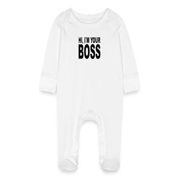 your boss - Baby Organic Sleepsuit with Scratch Mitts - white - Front